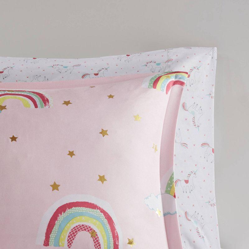 Intelligent Design Kids Alicia Rainbow and Metallic Stars Comforter Set with Bed Sheets