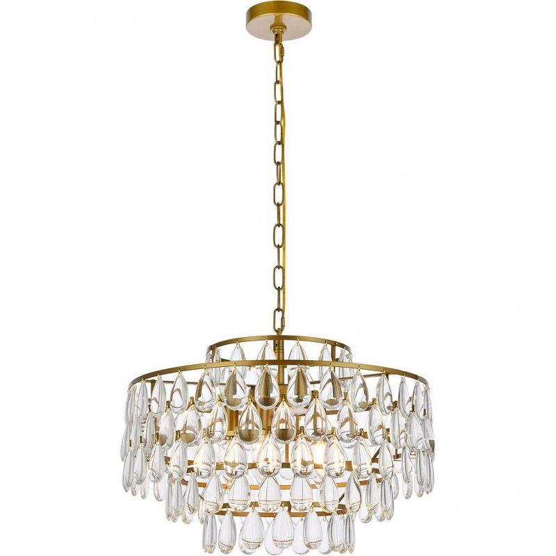 Elegant Brass and Crystal 5-Light Pendant Chandelier