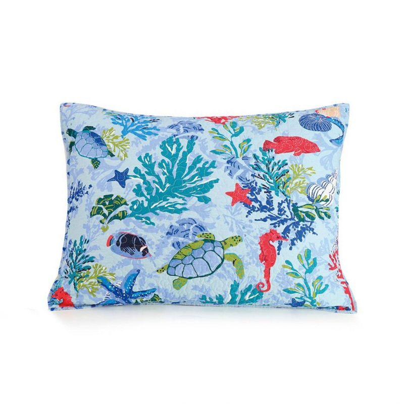 King Blue Cotton Nautical Pillow Sham with Graphic Detail