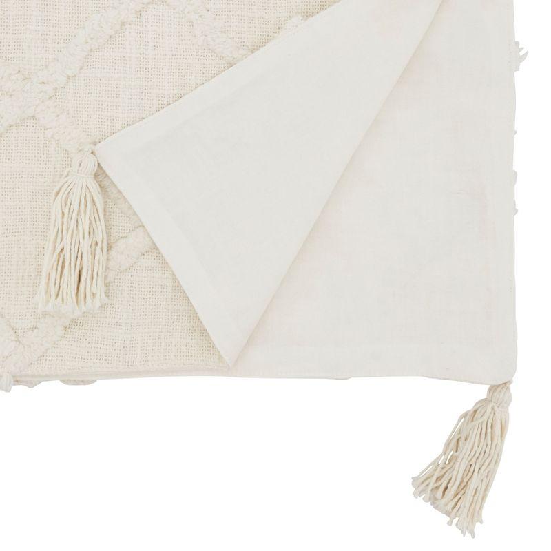 Ivory Diamond Tufted Cotton Table Runner with Tassels