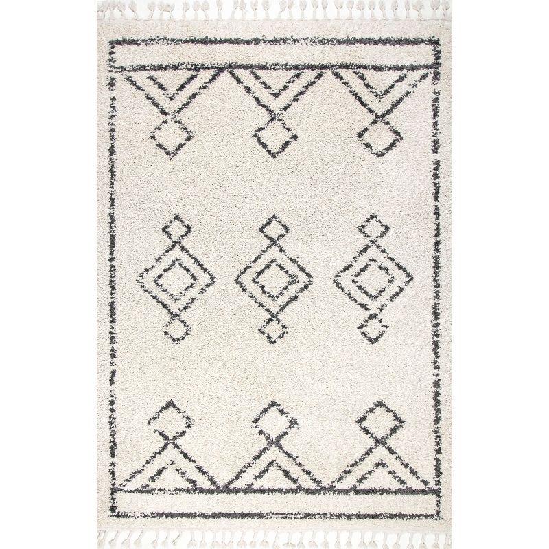 Nuloom Mackie Geometric 4x6 Shag Indoor Area Rug for Living Room Bedroom Dining Room Nursery, Off White/Charcoal
