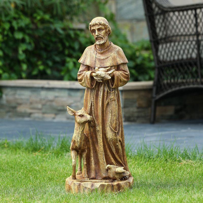 LuxenHome Weathered Brown MgO 24.6" H Saint Francis Garden Statue