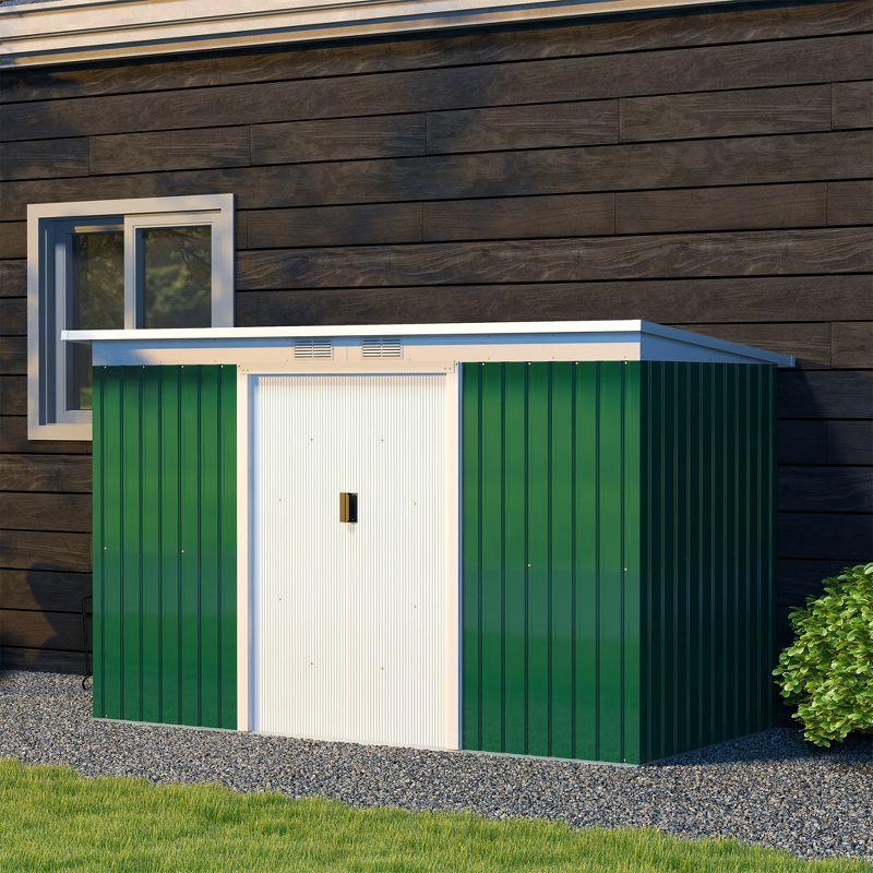 Outsunny Metal Garden Storage Shed Tool House with Sliding Door Spacious Layout & Durable Construction for Backyard, Patio, Lawn