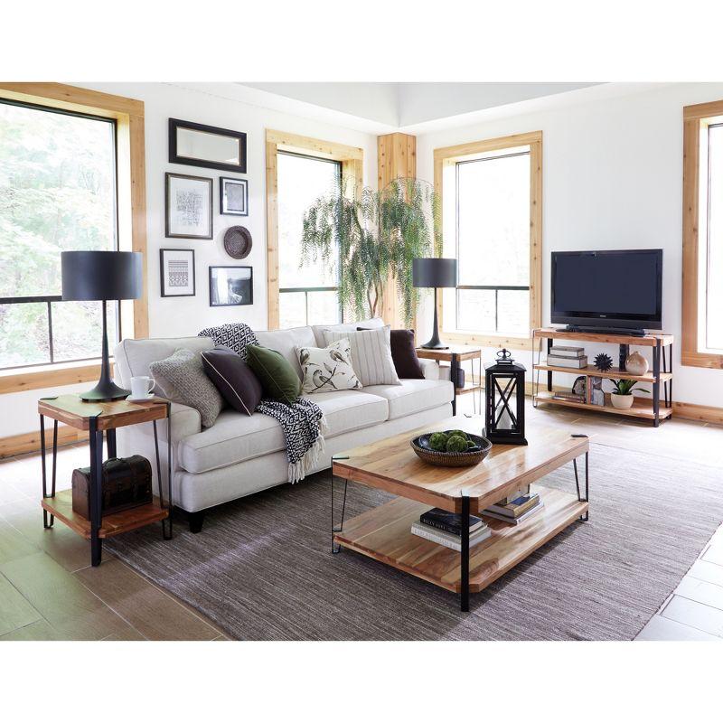 Alaterre Furniture 28" Ryegate Natural Brown Live Edge Solid Wood End Table Metal And Wood