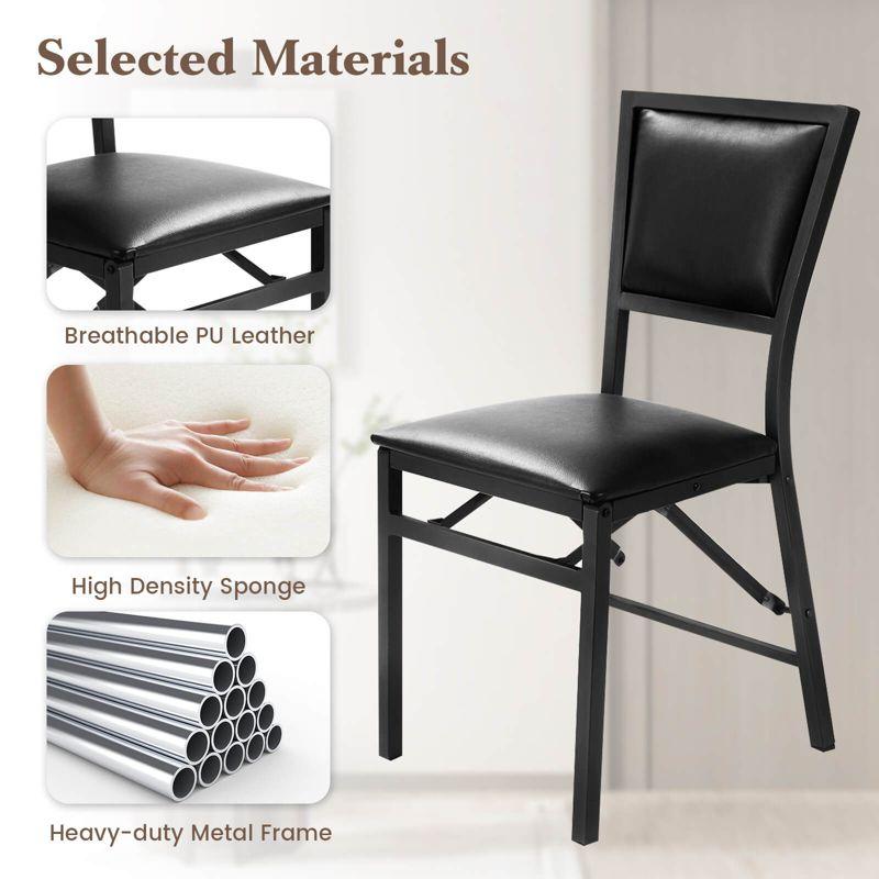 Costway Set of 2 Metal Folding Chair Dining Chairs Home Restaurant Furniture Portable Black