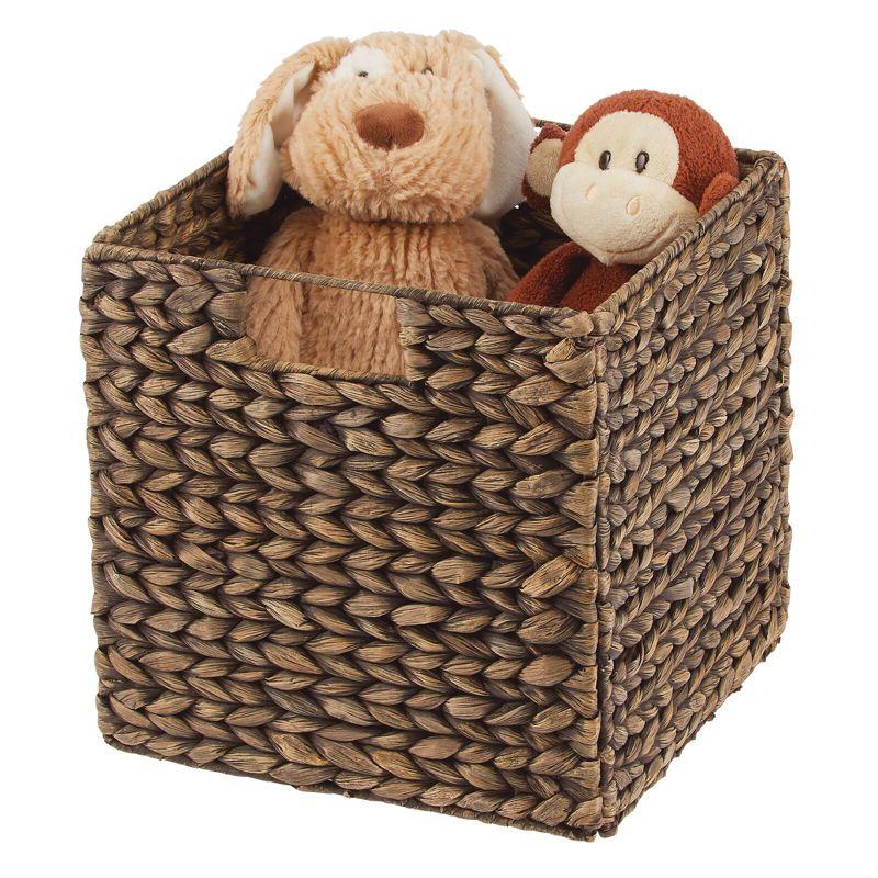 mDesign Hyacinth Woven Cube Bin Basket Organizer, Handles, 6 Pack, Brown Wash