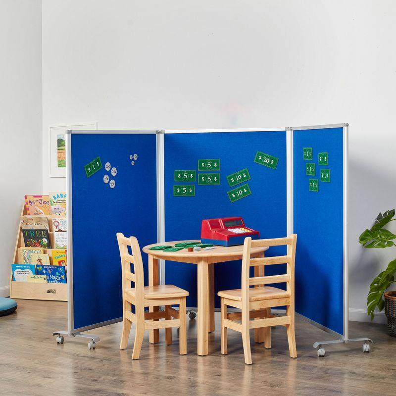 Blue and White 3-Panel Mobile Dry-Erase and Felt Room Divider