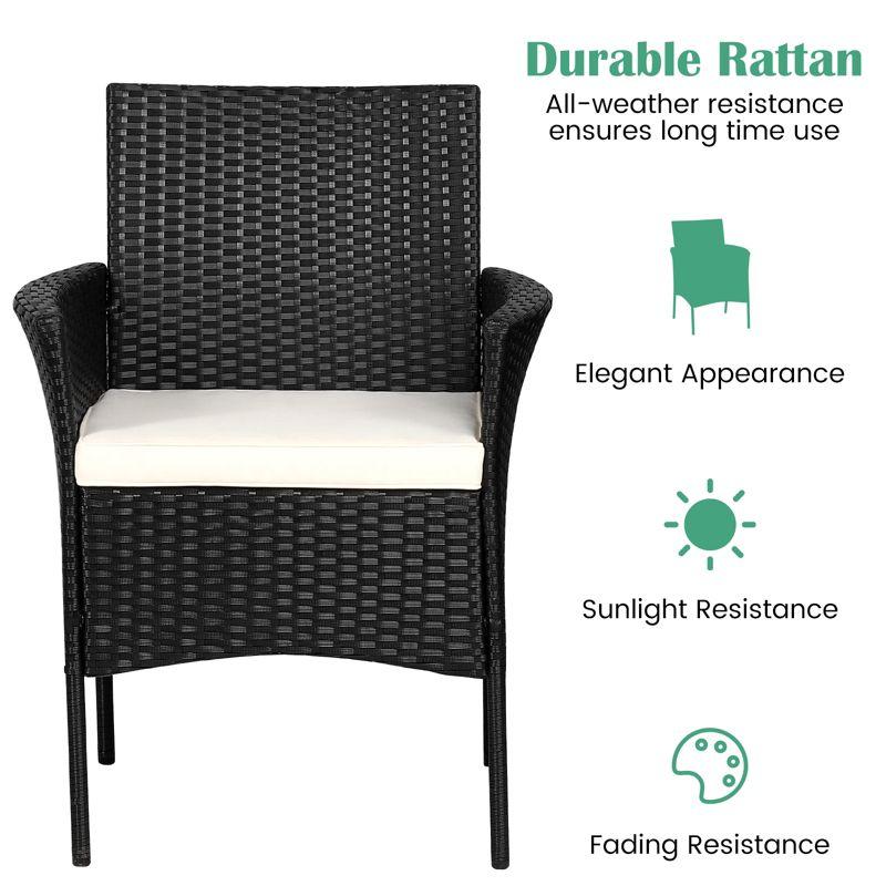 Tangkula Outdoor 2 PCS Rattan Dining Chair Patio Cushioned Arm Chair w/Zipper Black