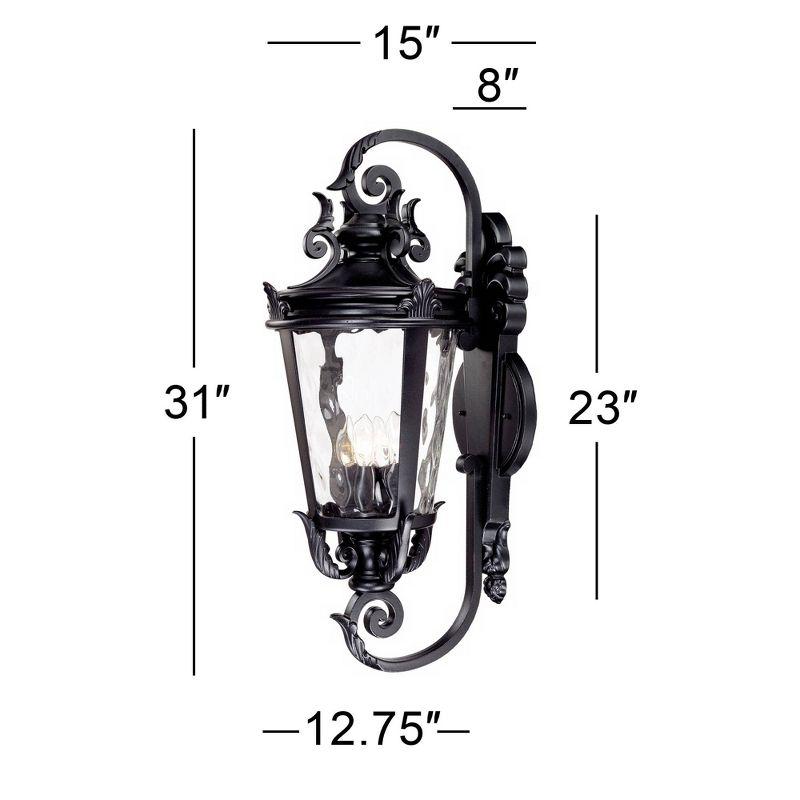 John Timberland Casa Marseille Vintage Rustic Outdoor Wall Light Fixture Textured Black Scroll 31" Clear Hammered Glass for Post Exterior Barn Deck