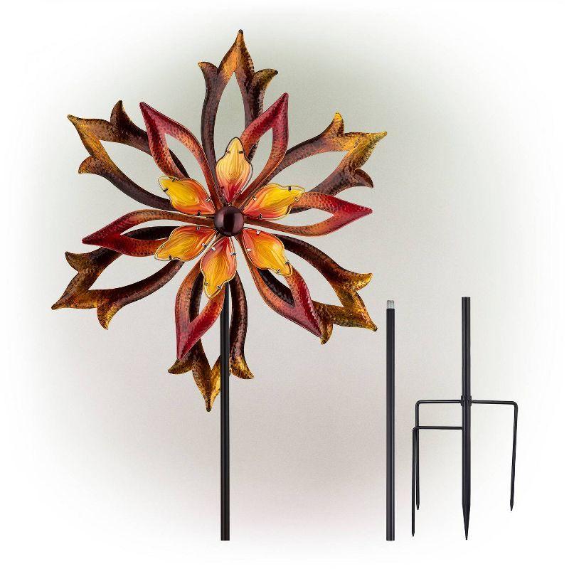 96" Glass/Iron Outdoor Flower Dual Kinetic Spinner Stake Red/Yellow - Alpine Corporation: Yard Art Decor