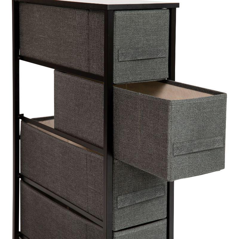 Emma and Oliver 4 Drawer Vertical Slim Storage Dresser-Wood Top & Fabric Pull Drawers