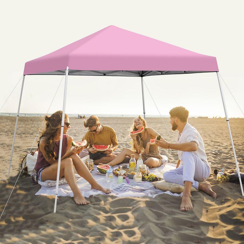 Costway 10x10ft Patio Outdoor Instant Pop-up Canopy Slanted Leg UPF50+ Sun Shelter Pink