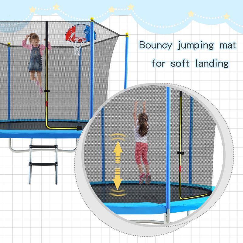 8 FT Trampoline for Kids with Safety Enclosure Net, Basketball Hoop and Ladder, Blue - ModernLuxe