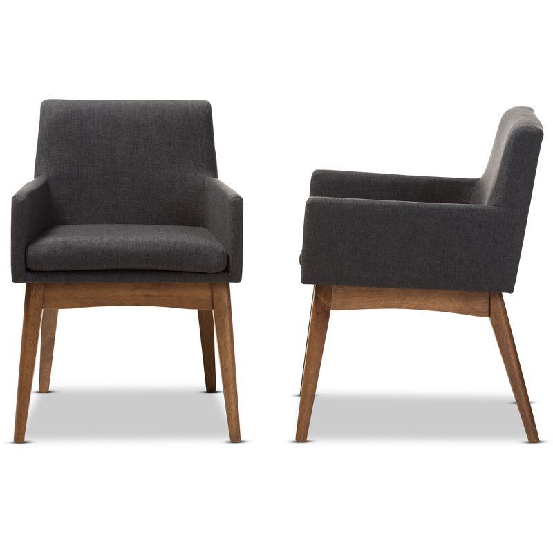 Set of 2 Nexus Mid Century Modern Walnut Wood Fabric Upholstered Dining Armchair - Baxton Studio