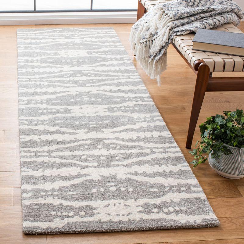 Grey and Ivory Hand-Tufted Wool and Viscose Runner Rug