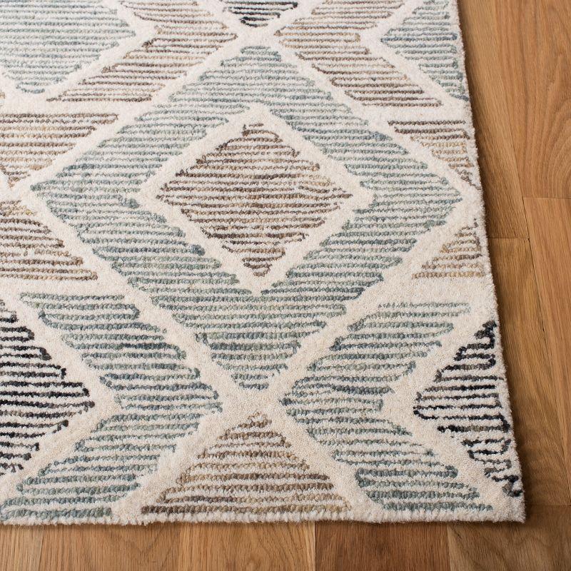 Blue and Beige Geometric Wool Tufted Square Rug, 6' x 6'