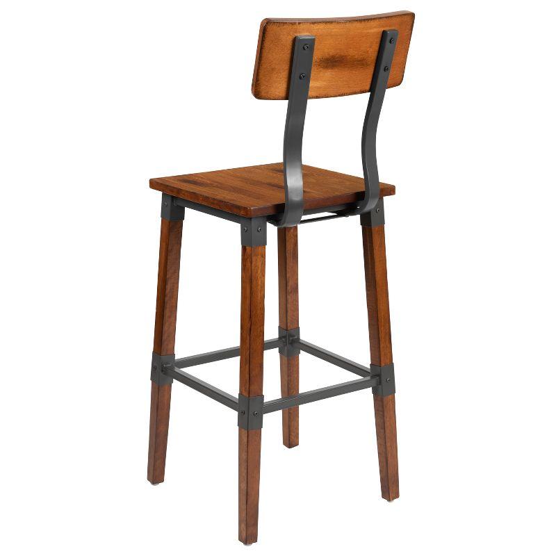 Walnut Brown Industrial Chic 40" Bar Height Dining Stools with Steel Footrest - Set of 4