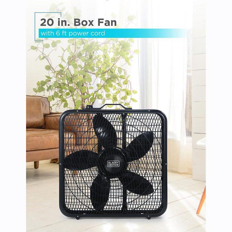 BLACK+DECKER BFP Series BLACK+DECKER 20” Box Fan with 3 Speed Settings, Powerful 80W Motor, 5-Blade Box Fan with Carry Handle, Rotary Knob, Black