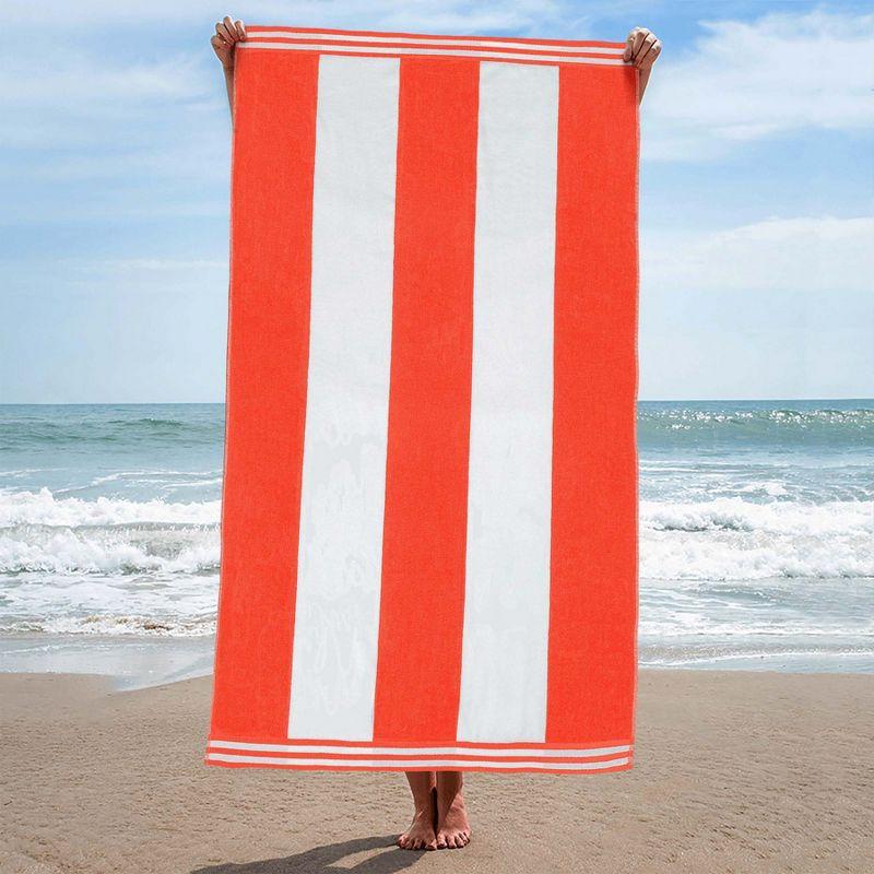 Coral and White Striped Oversized Cotton Beach Towel