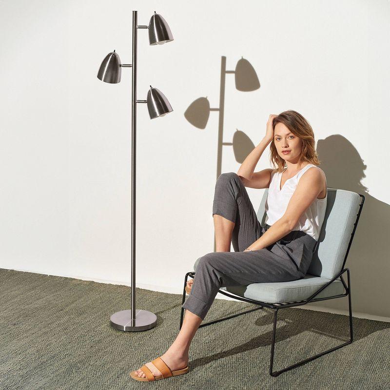 Brightech Jacob 64" Modern 3-Light Adjustable LED Floor Lamp with Silver Finish and Metal Cone Shades, Bulbs Included