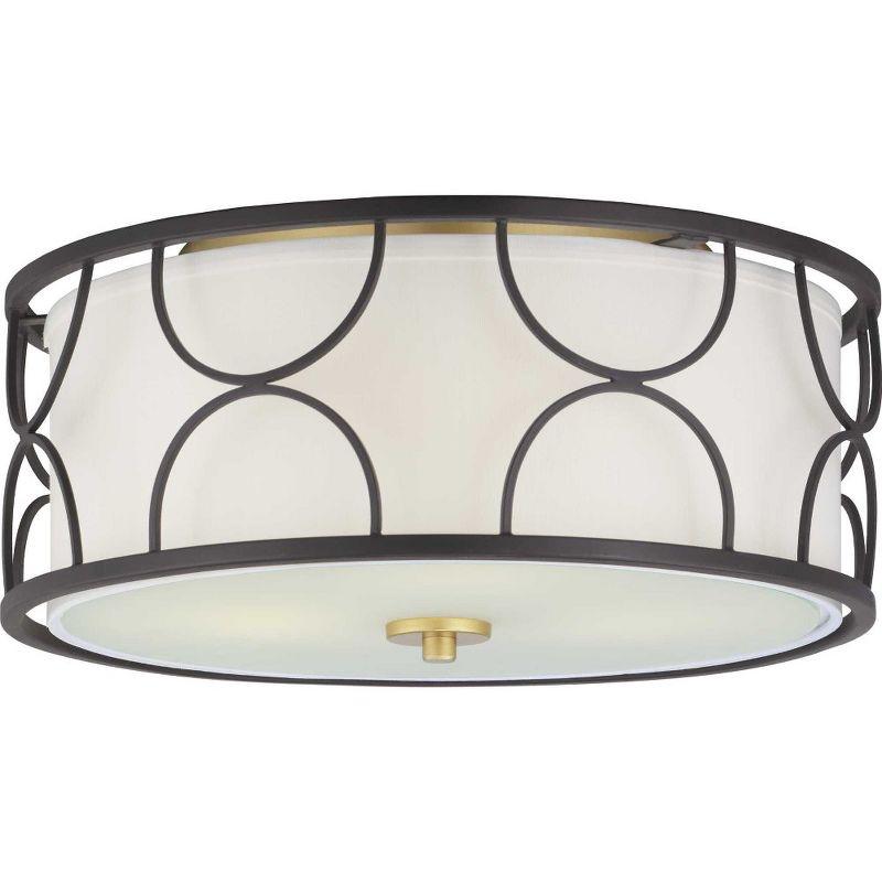 Progress Lighting Landree 3-Light Flush Mount, Black Finish, White Silk Shade