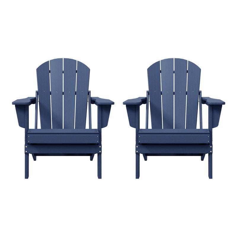 WestinTrends Malibu HDPE Outdoor Folding Poly Adirondack Chair (Set of 2), Navy Blue