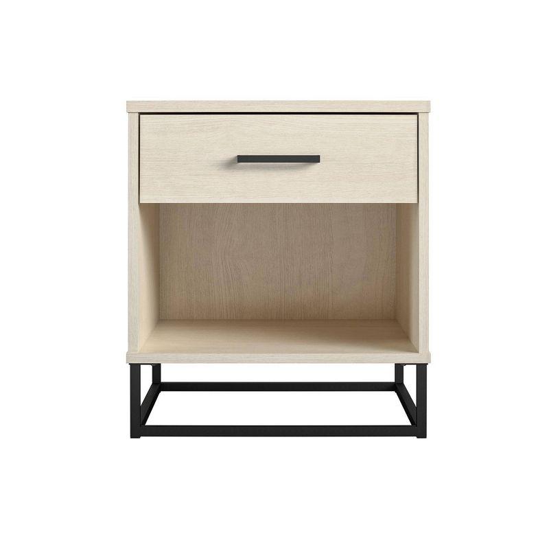 Ivory Oak Rustic Modern Nightstand with Drawer and Open Cubby