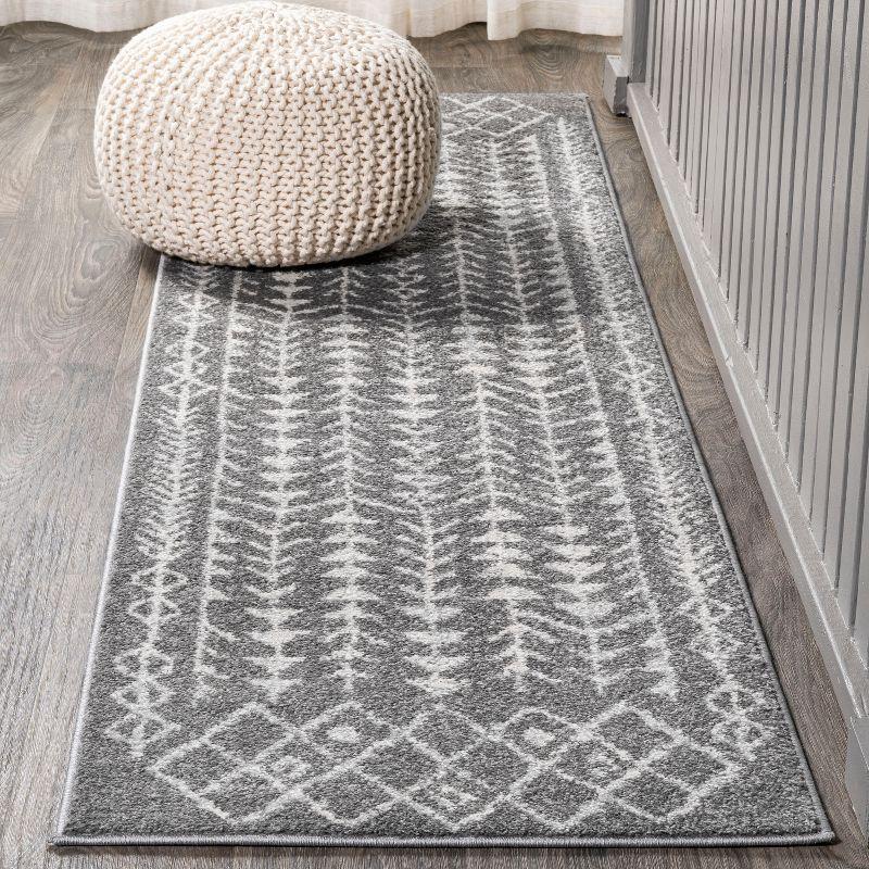 Modern Vintage-Inspired Moroccan Tribal Grey/Cream Runner Rug