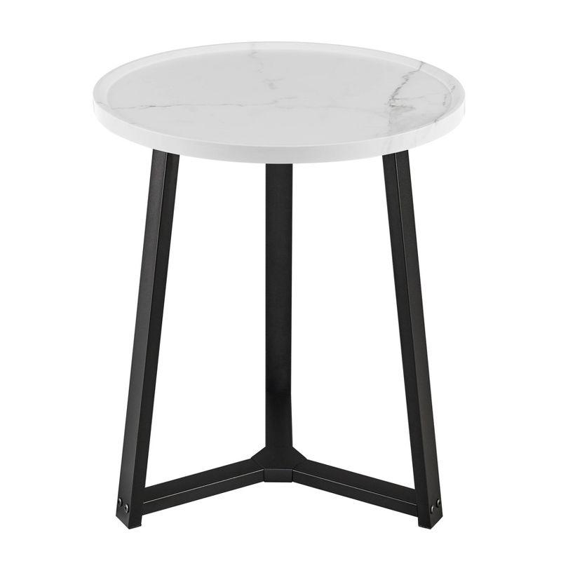 Harper Round White Marble and Black Metal Side Table