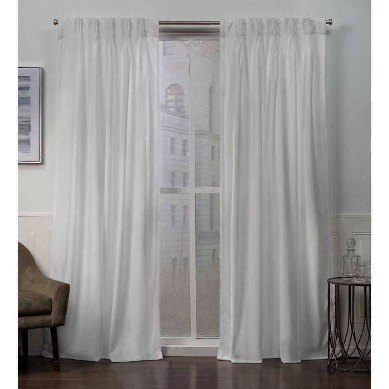 Set of 2 (96"x54") Velvet Back Tab Light Filtering Window Curtain Panels White - Exclusive Home: Polyester, Plain Weave