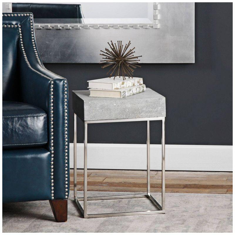 Uttermost Modern Industrial Stainless Steel Square Accent Table 14" Wide Gray Concrete Tabletop for Living Room Bedroom Entryway