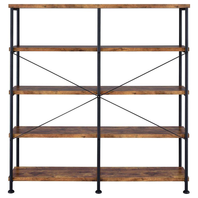 Contemporary 60'' Black and Antique Nutmeg Double Wide Bookcase