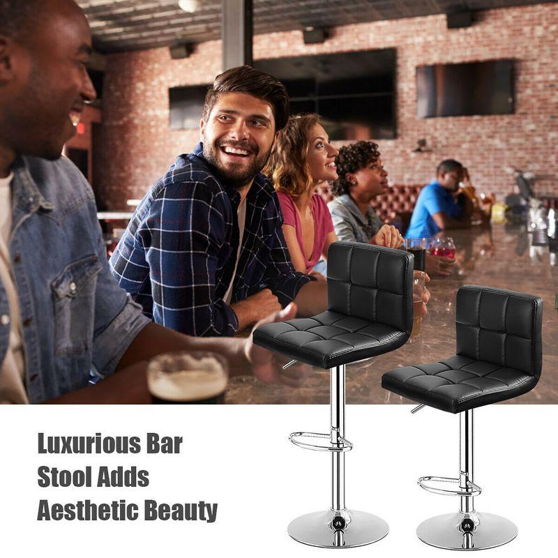 Costway Set of 2 Bar Stools PU Leather Adjustable Barstool Swivel Pub Chairs Black Full Back