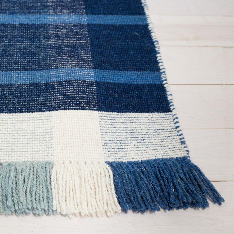 Blue and Beige Striped Wool Flat Woven Area Rug