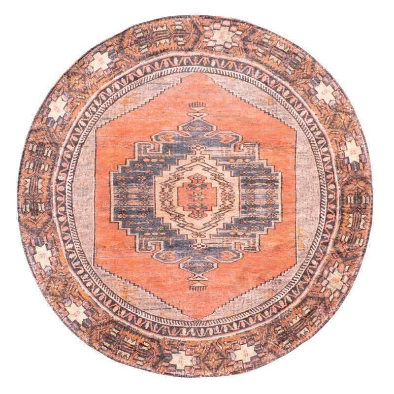 Nuloom Kamila Medallion 6 Round Machine Washable Indoor Area Rug for Living Room Bedroom Dining Room Kitchen, Orange/Ivory