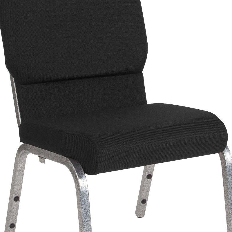 Emma and Oliver 18.5"W Stacking Church Chair in Black Fabric - Silver Vein Frame