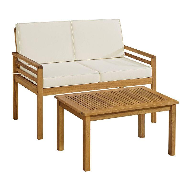 Okemo 2-Piece Acacia Wood Outdoor Patio Set with Cream Cushions