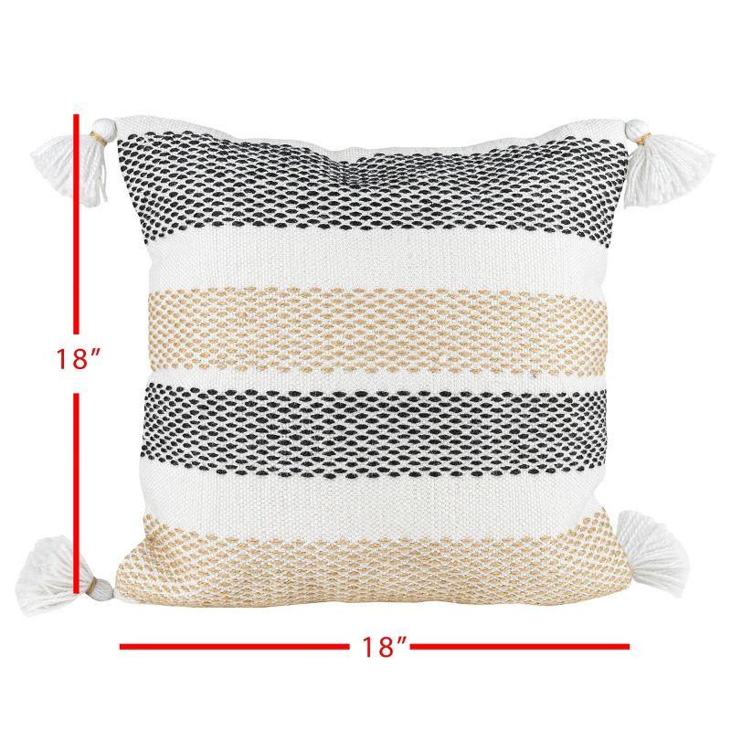 Tan & Black Tick Stripe 18X18 Hand Woven Filled Outdoor Pillow - Foreside Home & Garden