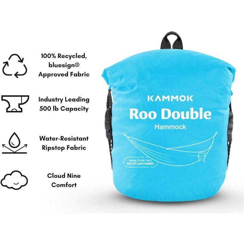 Kammok Roo Double Hammock with Stuff Sack | Waterproof Ripstop Nylon, Gear Loops | Lightweight for Camping and Backpacking, Sky Blue