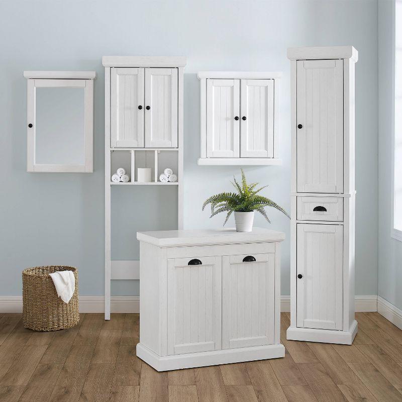 Seaside Tall Linen Cabinet White - Crosley: Freestanding Bathroom Storage, Adjustable Shelves, Towel Organizer