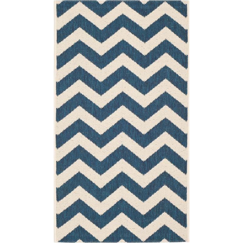 Navy and Beige Chevron Indoor/Outdoor Area Rug