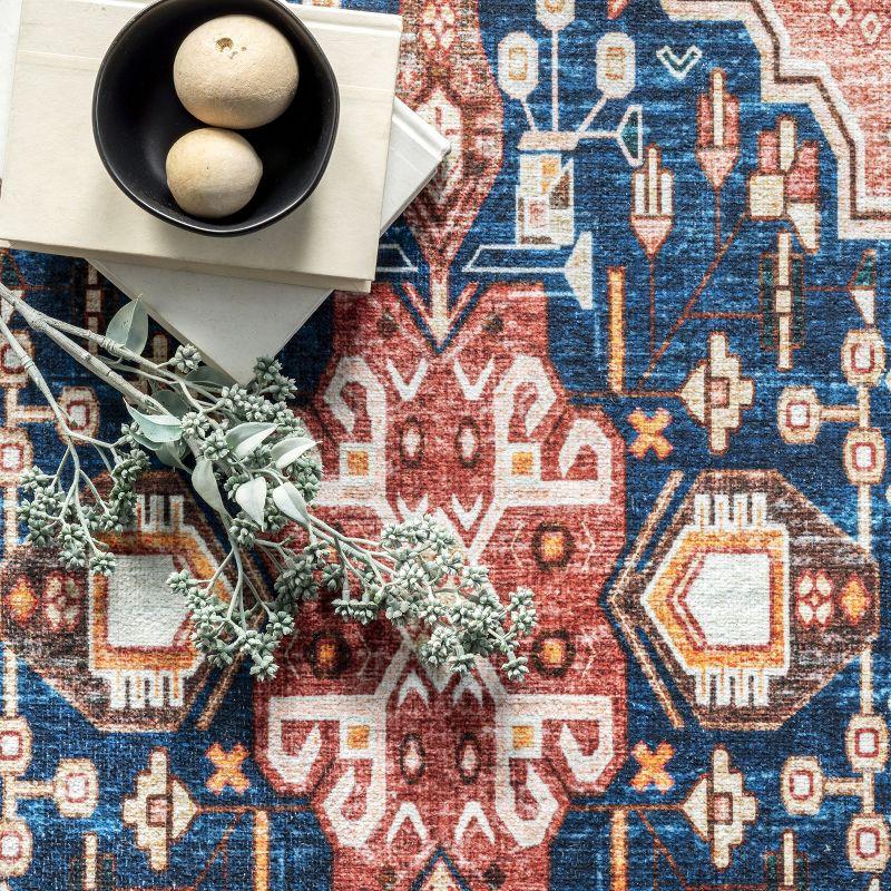 Nuloom Nevaeh Pet Friendly Machine Washable Bohemian Medallion Area Rug, 3' x 5', Dark Blue