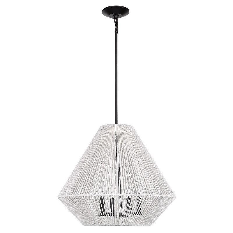 Valentina Matte Black and Bleached White Raphia 21" Pendant Light