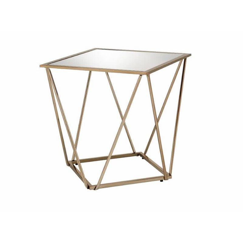 22" Fogya Mirrored Champagne Folding Table Gold Finish - Acme Furniture: No Assembly, Metal Frame, Clear Top