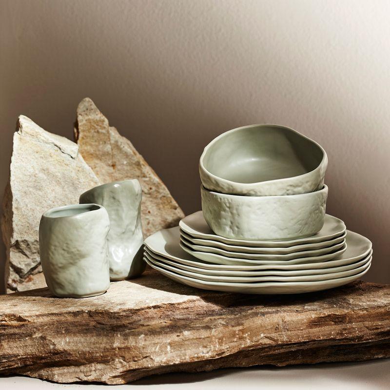 Sage-Grey Ceramic 32-Piece Organic Dinnerware Set