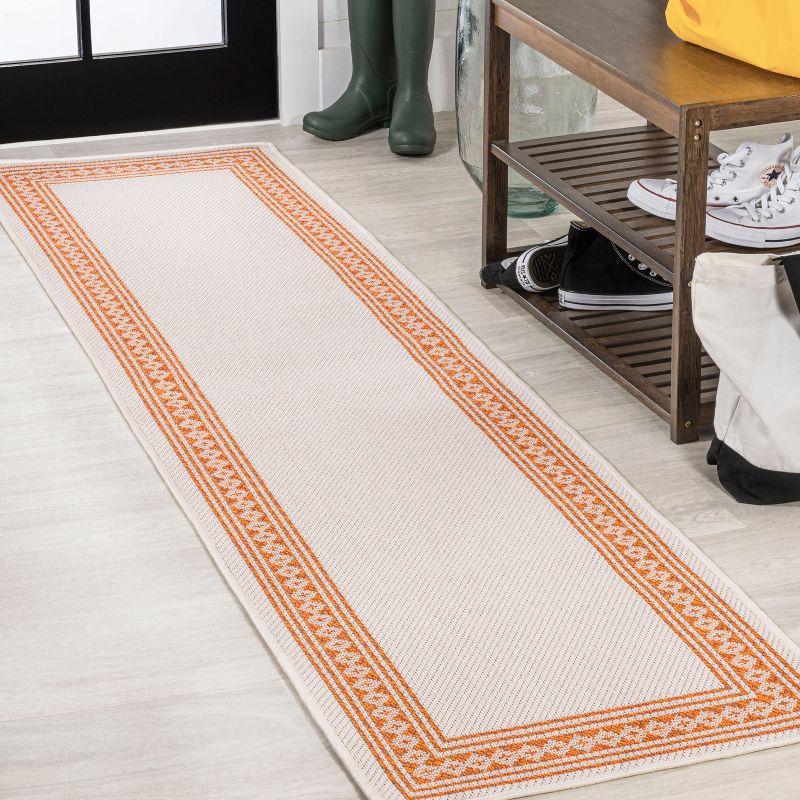 2' x 8' Lucia Classic Diamond Border Indoor/Outdoor Runner Rug, Cream/Orange - JONATHAN Y