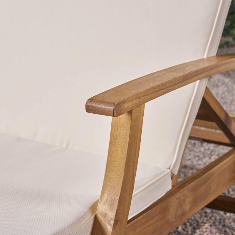 Perla Acacia Wood Double Chaise Lounge Teak/Cream: Patio Daybed with Weather-Resistant Cushions - Christopher Knight Home
