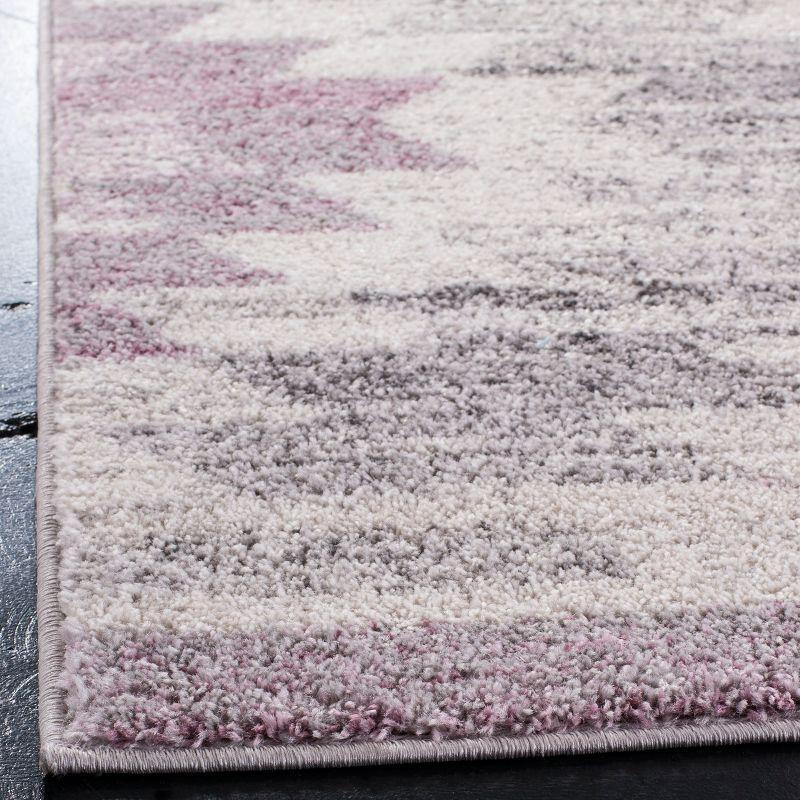 Ivory and Plum Geometric Synthetic Area Rug 5'1" x 7'6"