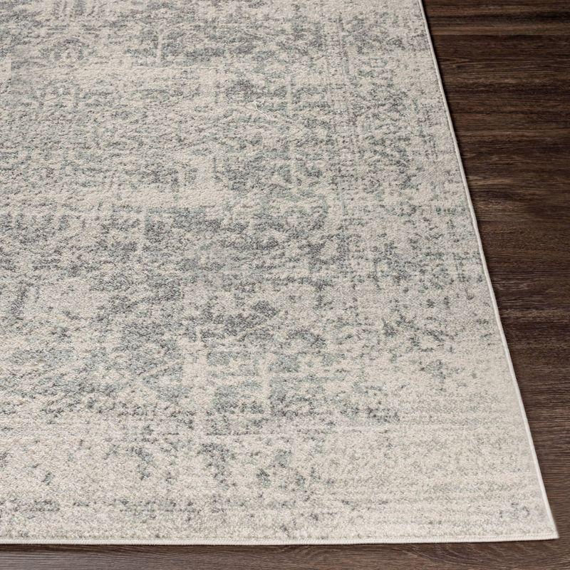 Gray Floral Motif Low Pile Runner Rug