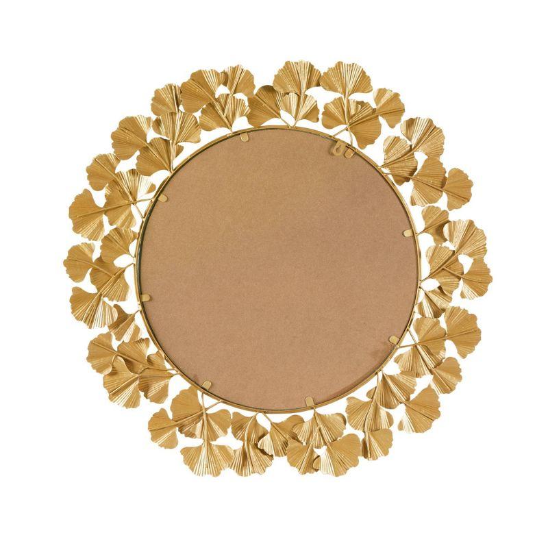 Luxurious Eden Gold Ginkgo Leaf Round Wood Wall Mirror 31"